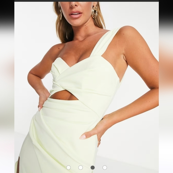ASOS DESIGN bardot cut-out detail wrapfishtail maxi dress in washed lime.8 NWOT - Picture 4 of 15